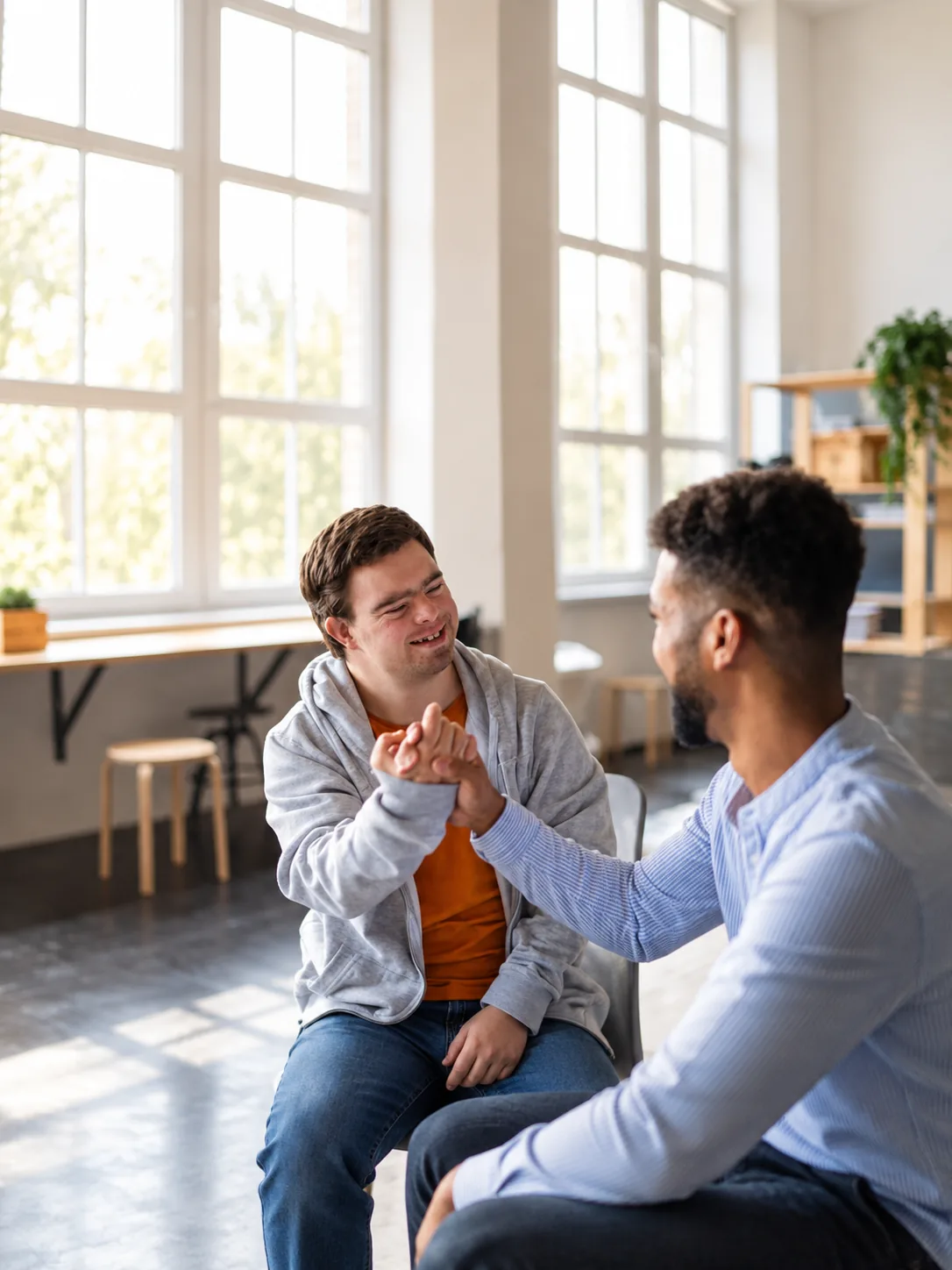Two adults sharing a supportive moment